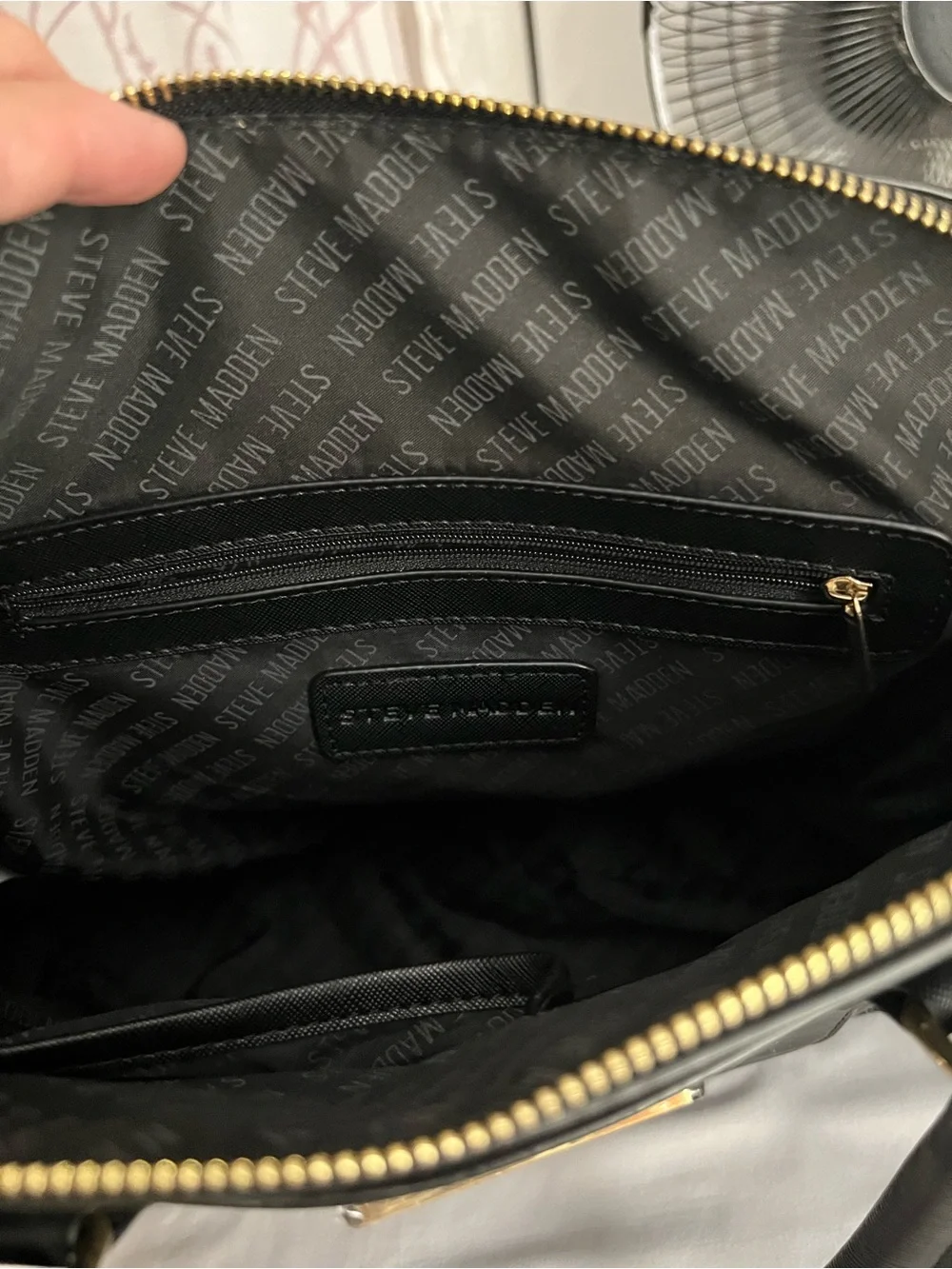 Steve Madden Black Dome Satchel with Gold Hardware